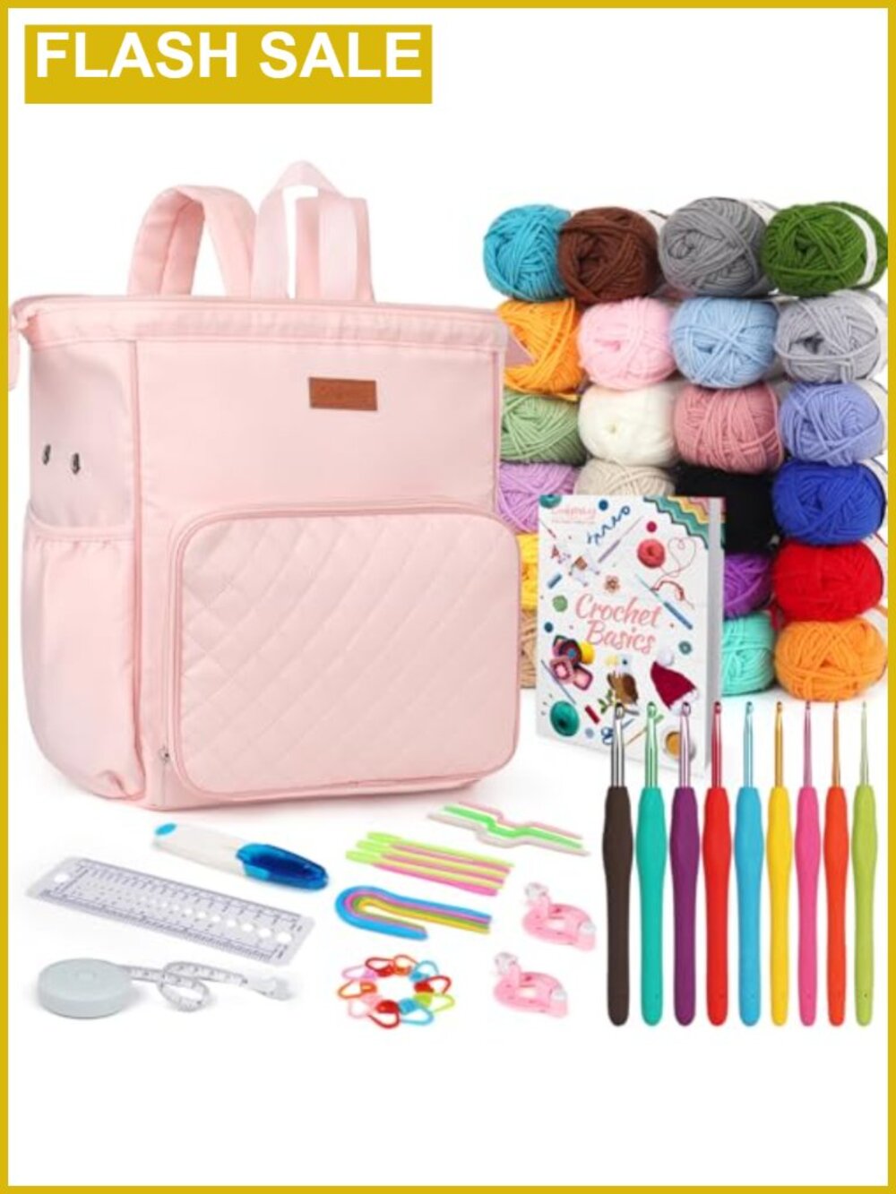 All-in-One Crochet Kit for Beginners Adults 9 Hooks 24 Yarns Backpack
